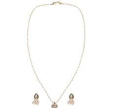 Pearl Chain Necklace & Earring Set with Teardrop Kundan Pendant